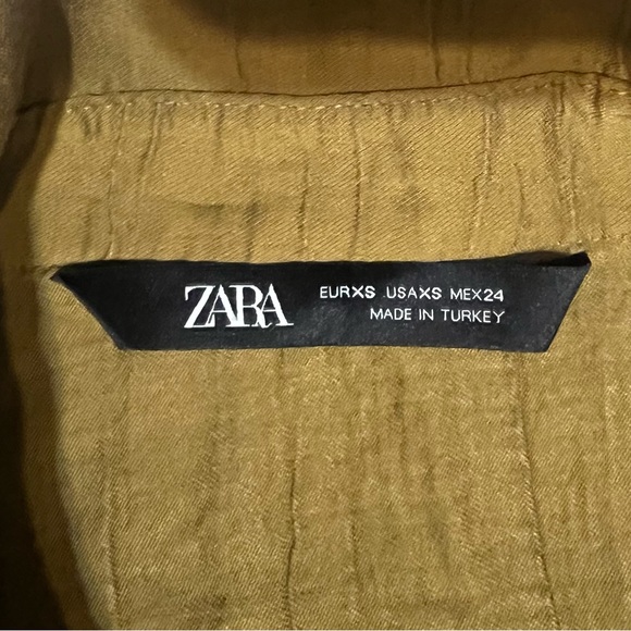 Zara Shirt Dress Tan Camel Color Pockets Belt Long Sleeve Size X-small Collar - Picture 8 of 15